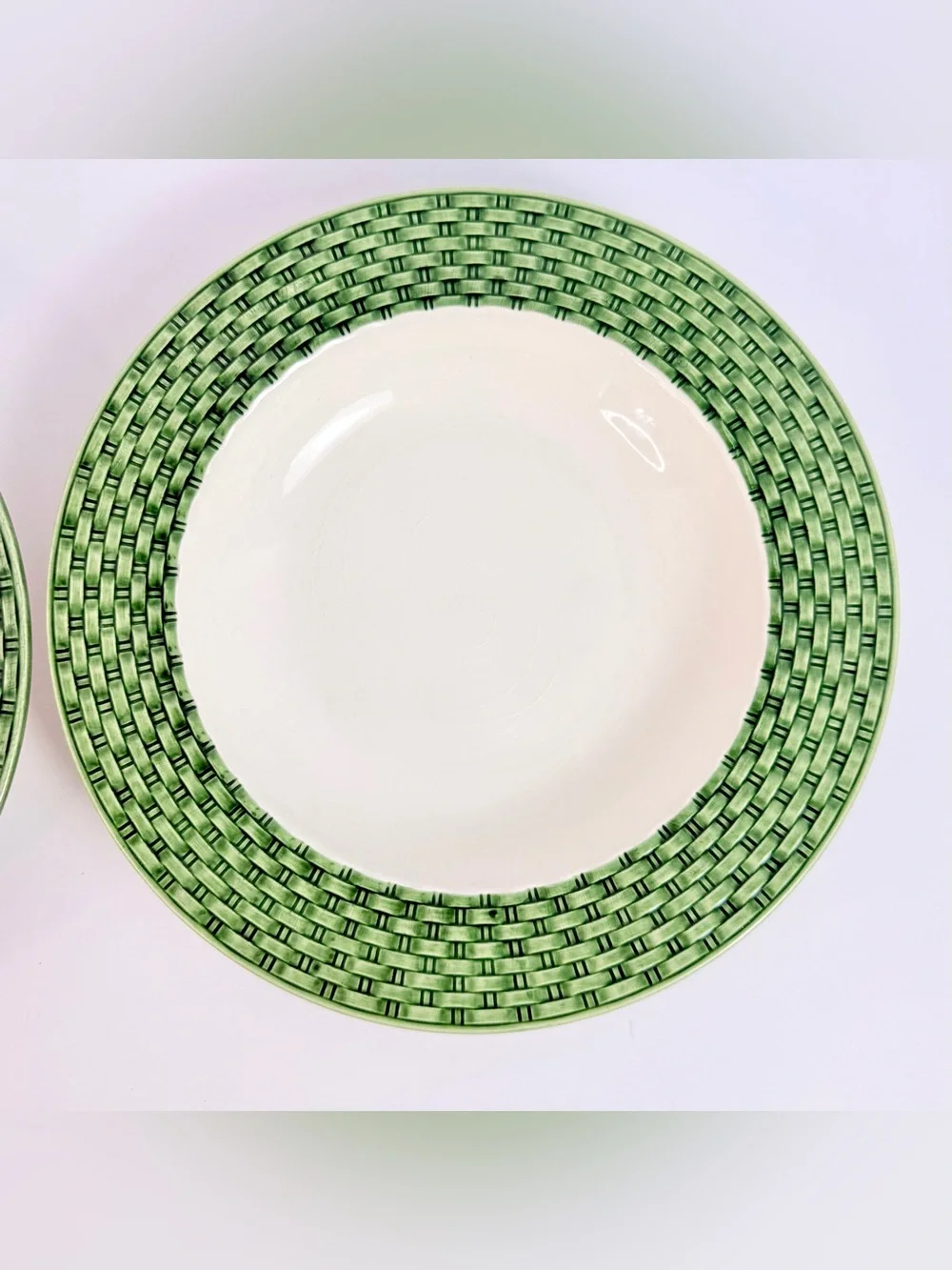 Vintage Pier 1 Basket Weave Green/white Soup Bowls Set Of 2 Made In Italy